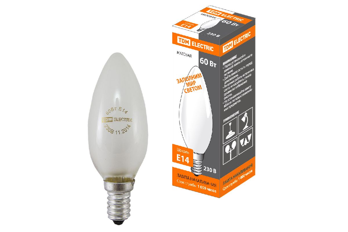 Лампа накаливания TDM Electric Е14 60W матовая SQ0332-0019