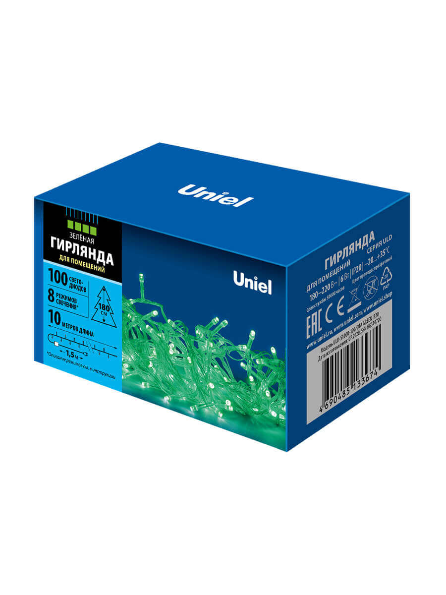 Светодиодная гирлянда (UL-00007198) Uniel 220V зеленый ULD-S1000-100/DTA Green IP20