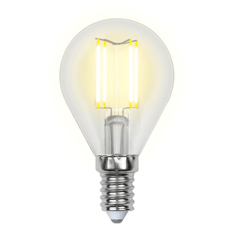 Лампа светодиодная филаментная (UL-00002201) Uniel E14 6W 3000K прозрачная LED-G45-6W/WW/E14/CL GLA01TR