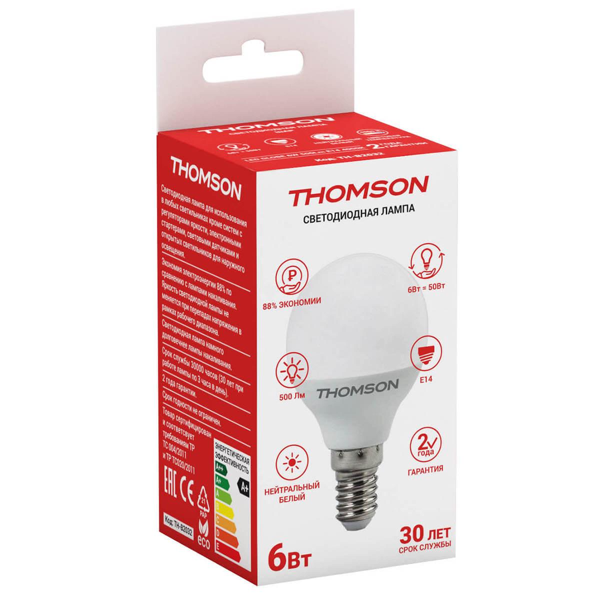Лампа светодиодная Thomson E14 6W 4000K шар матовый TH-B2032