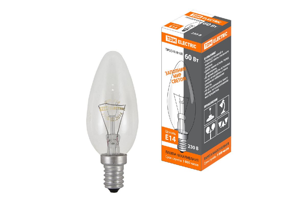 Лампа накаливания TDM Electric Е14 60W прозрачная SQ0332-0011