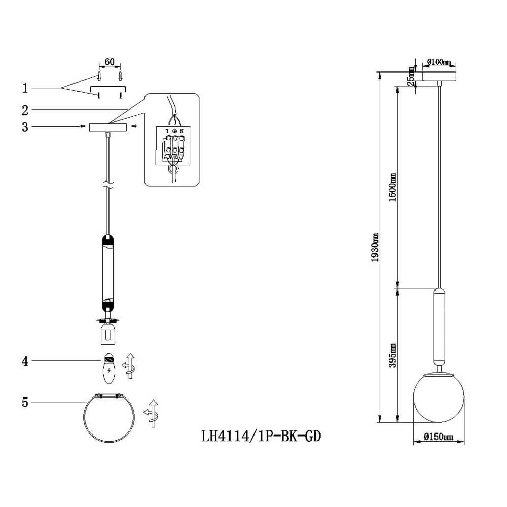 Подвесной светильник Lumien Hall Luino LH4114/1P-BK-GD