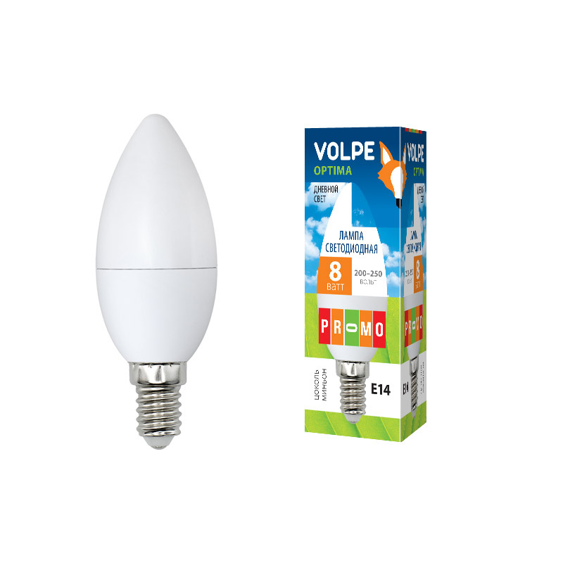 Лампа светодиодная (UL-00001771) Volpe E14 8W 6500K матовая LED-C37-8W/DW/E14/FR/O