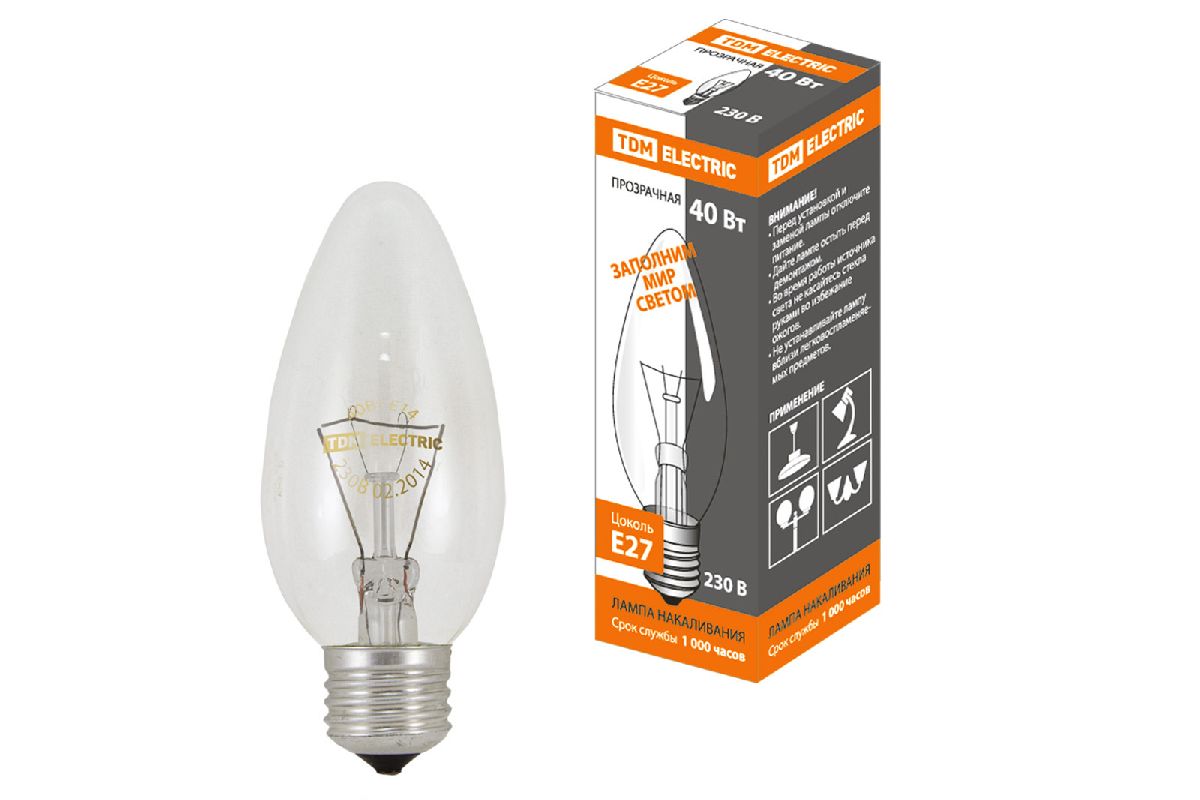 Лампа накаливания TDM Electric E27 40W прозрачная SQ0332-0010