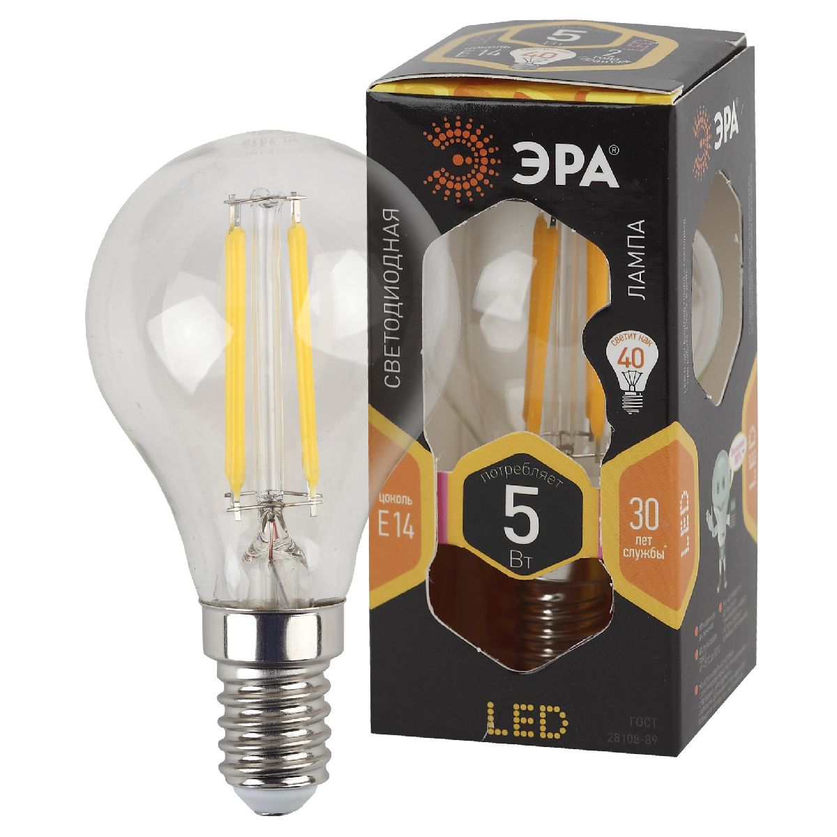 Лампа светодиодная Эра E14 5W 2700K F-LED P45-5W-827-E14 Б0043437