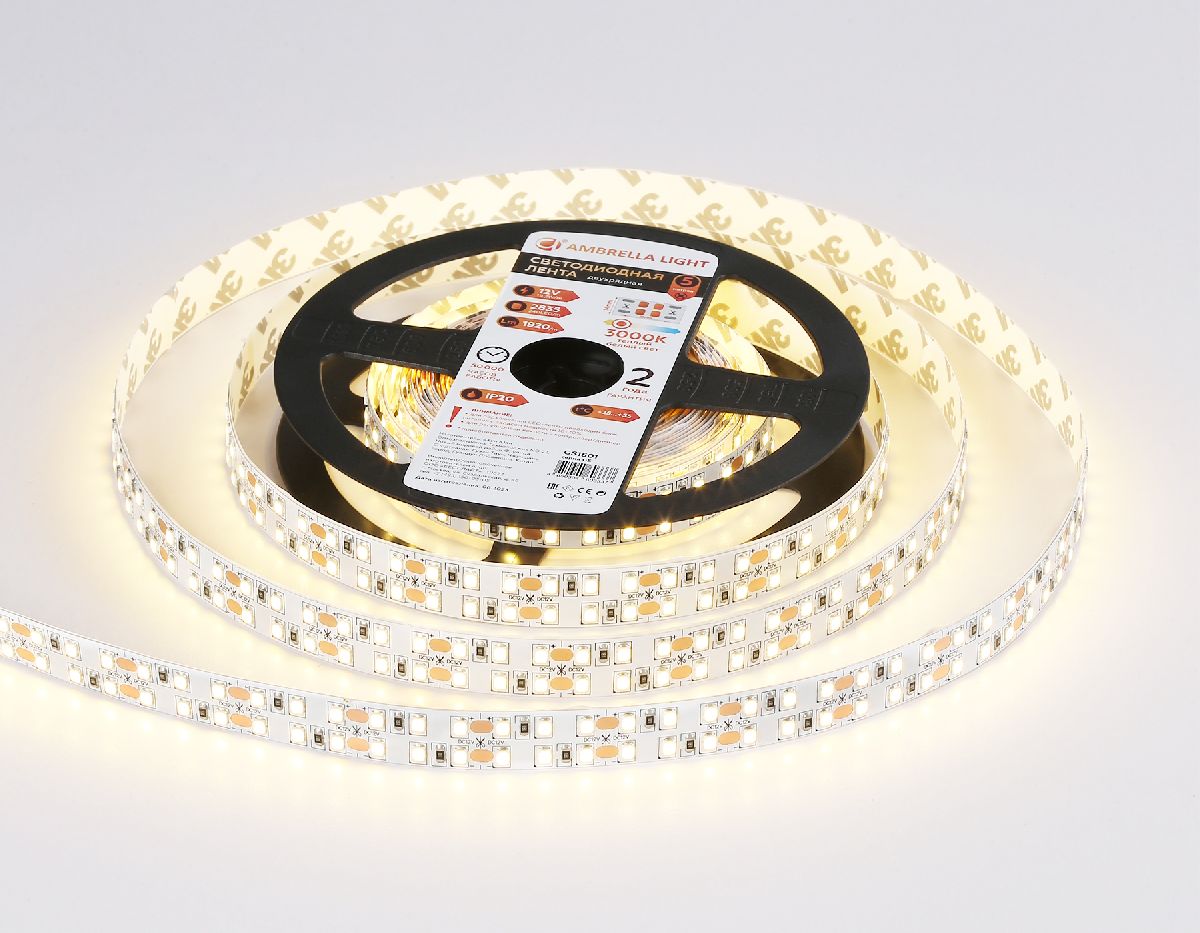 Светодиодная лента двухрядная Ambrella Light LED Strip 12В 2835 19,2Вт/м 3000K 5м IP20 GS1601