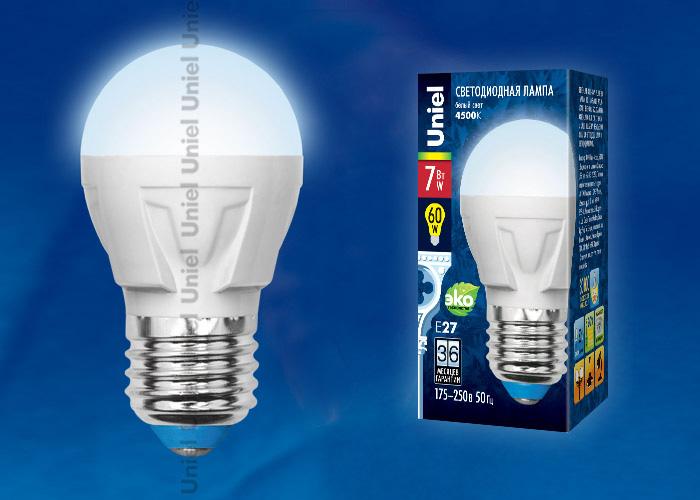Лампа светодиодная (UL-00002417) Uniel E14 7W 4000K матовая LED-G45 7W/NW/E14/FR PLP01WH