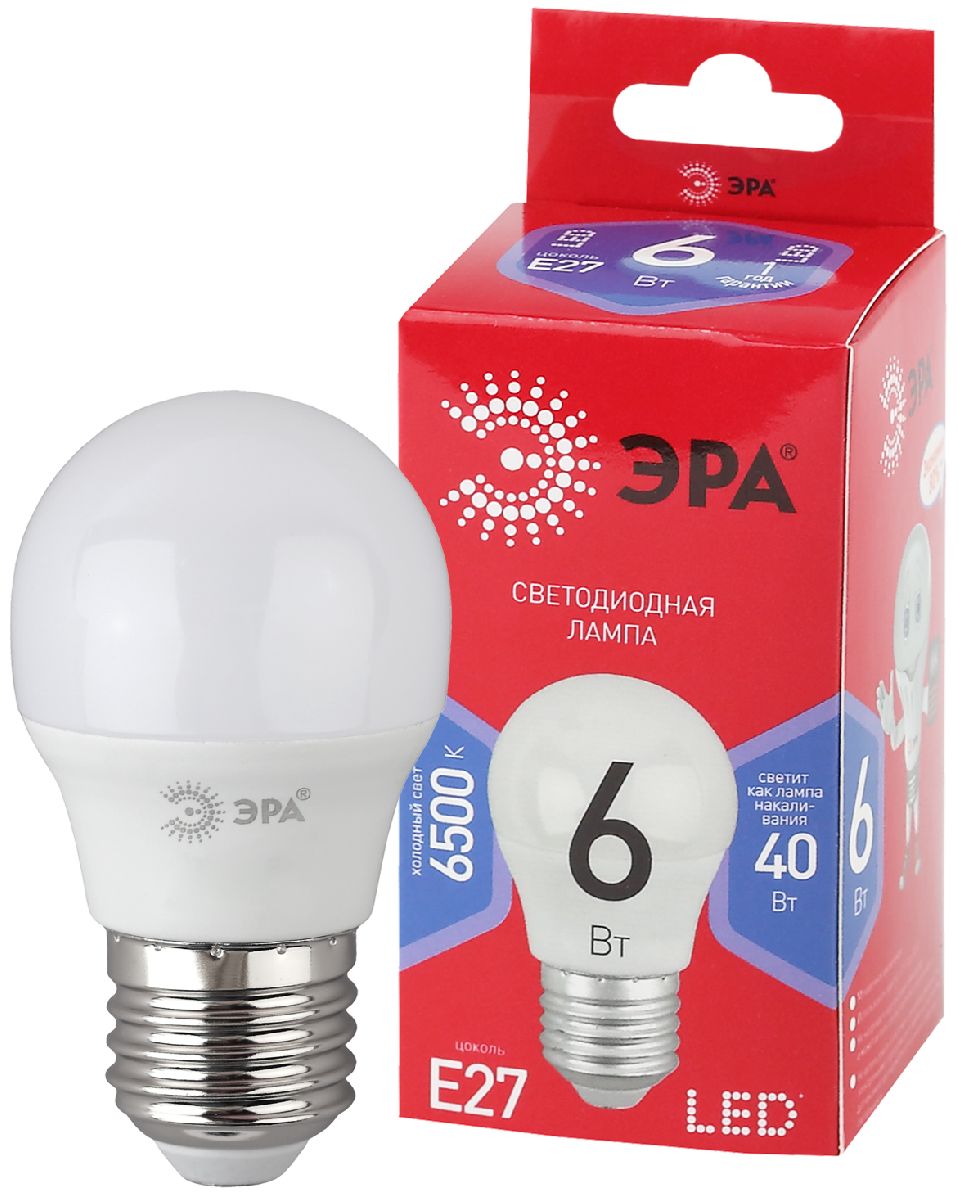 Лампа светодиодная Эра E27 6W 6500K LED P45-6W-865-E27 R Б0045357