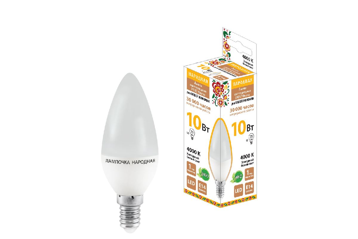 Лампа светодиодная TDM Electric Народная Е14 10W 4000K матовая SQ0340-1594