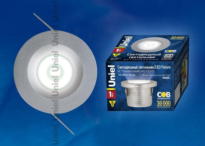 Встраиваемый светодиодный светильник (07624) Uniel ULM-R02-1W/NW IP20 SAND Silver