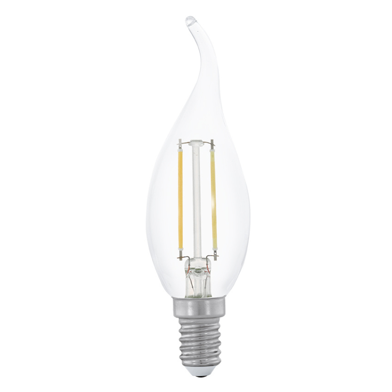 Лампа светодиодная филаментная Eglo E14 2W 2700К свеча на ветру прозрачная 11493