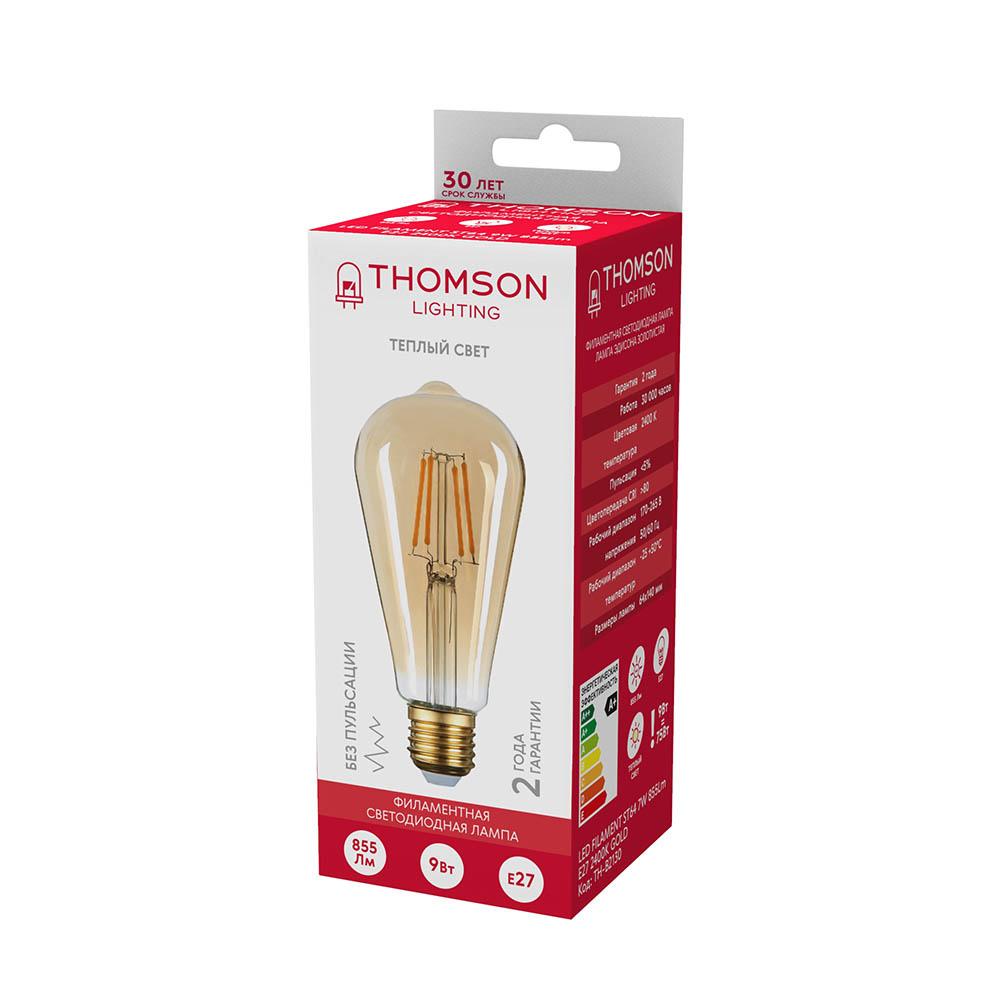 Лампа светодиодная филаментная Thomson E27 9W 2400K колба прозрачная TH-B2130