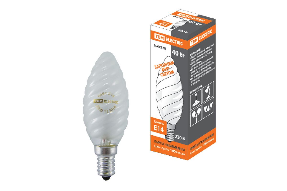 Лампа накаливания TDM Electric Е14 40W матовая SQ0332-0021