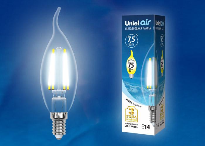 Лампа светодиодная филаментная (UL-00003255) Uniel E27 7,5W 4000K прозрачная LED-G45-7,5W/NW/E27/CL GLA01TR