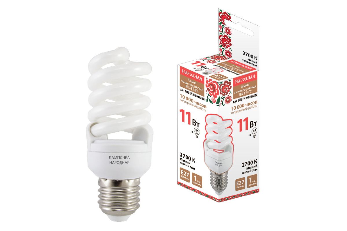 Лампа люминесцентная TDM Electric Народная E27 11W 2700K матовая SQ0347-0019