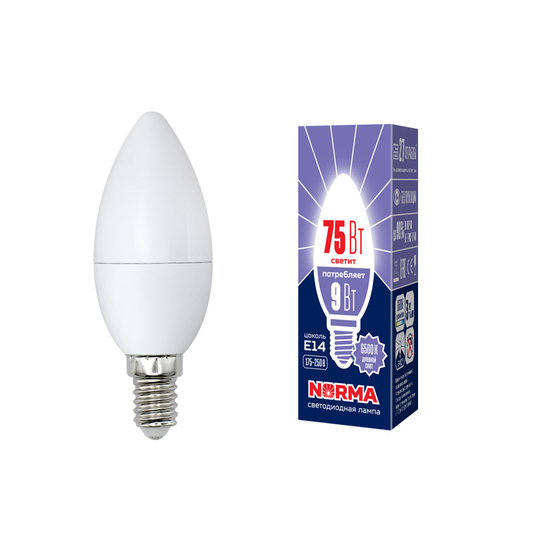 Лампа светодиодная (UL-00003802) Volpe E14 9W 6500K матовая LED-C37-9W/DW/E14/FR/NR