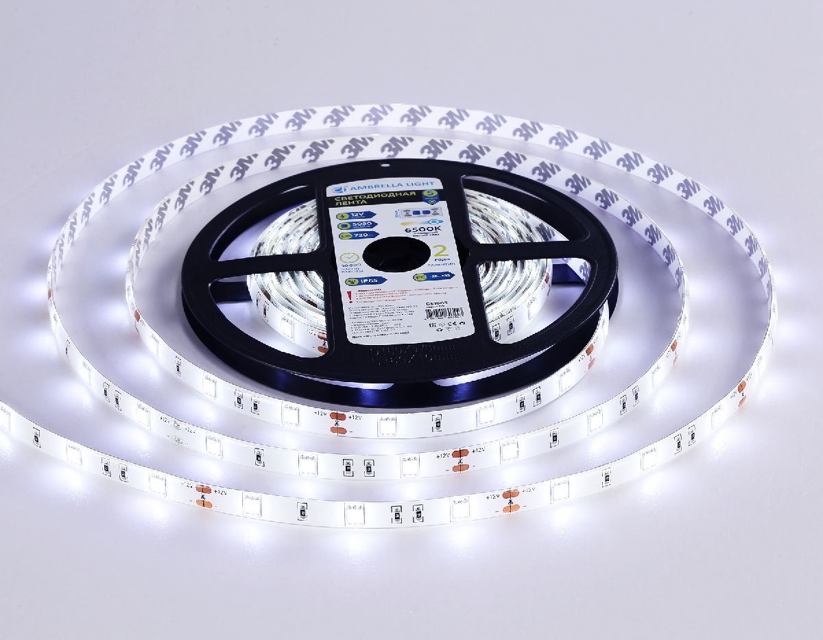 Светодиодная лента Ambrella Light LED Strip 12В 5050 7,2Вт/м 6500K 5м IP65 GS1903