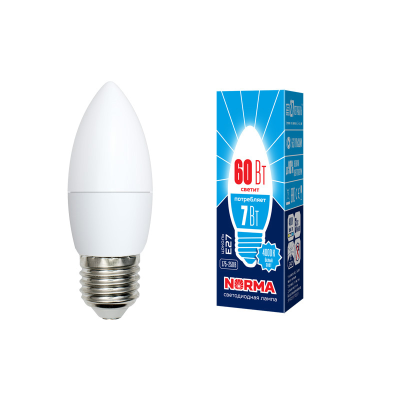 Лампа светодиодная (UL-00003798) Volpe E27 7W 4000K матовая LED-C37-7W/NW/E27/FR/NR