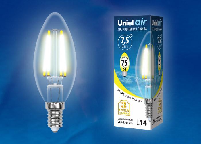 Лампа светодиодная филаментная (UL-00002212) Uniel E27 8W 4000K прозрачная LED-A60-8W/NW/E27/CL GLA01TR