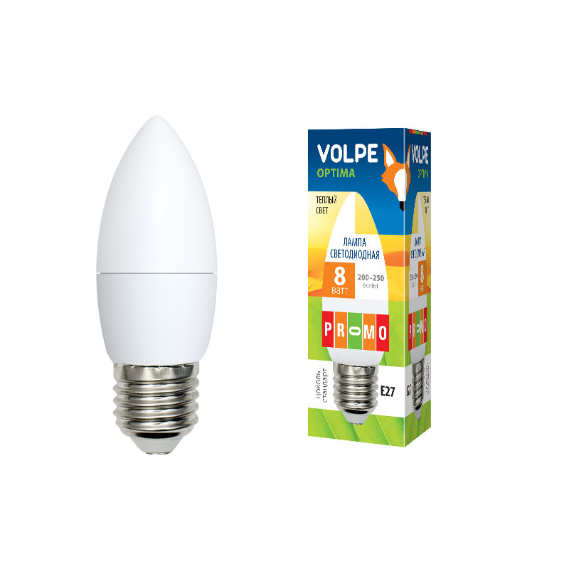 Лампа светодиодная (UL-00001770) Volpe E27 8W 3000K матовая LED-C37-8W/WW/E27/FR/O