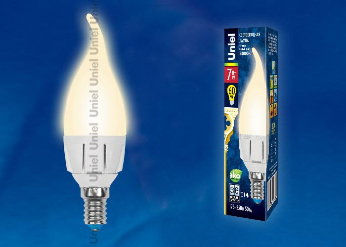 Лампа светодиодная (UL-00002415) Uniel E14 7W 4000K матовая LED-CW37 7W/NW/E14/FR PLP01WH