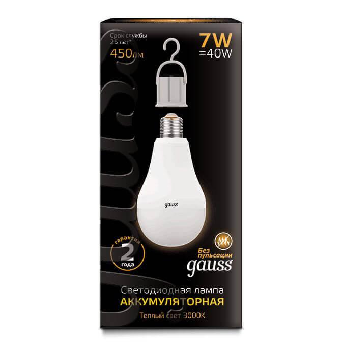 Лампа светодиодная аккумуляторная Gauss E27 10W 4100K матовая 102402200