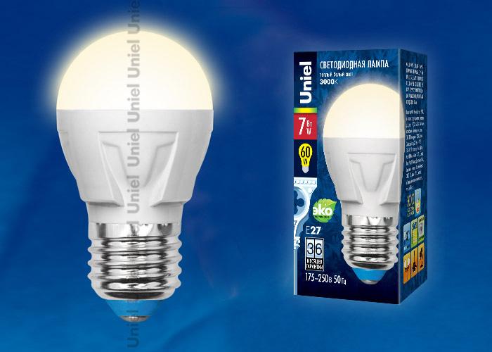 Лампа светодиодная (UL-00002419) Uniel E14 7W 3000K матовая LED-G45 7W/WW/E14/FR PLP01WH