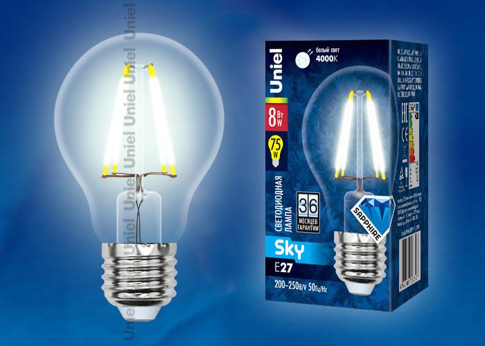 Лампа светодиодная филаментная (UL-00001371) Uniel E14 6W 4000K прозрачная LED-G45-6W/NW/E14/CL PLS02WH