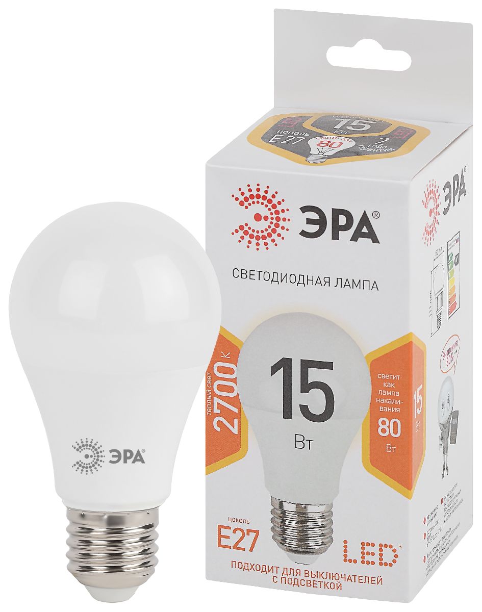 Лампа светодиодная Эра E27 15W 2700K LED A60-15W-827-E27 Б0020592