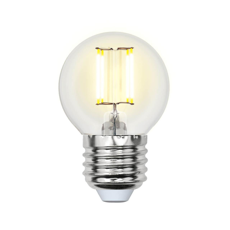 Лампа светодиодная филаментная Uniel E27 5W 3000K прозрачная LED-G45-5W/WW/E27/CL/MB GLM10TR