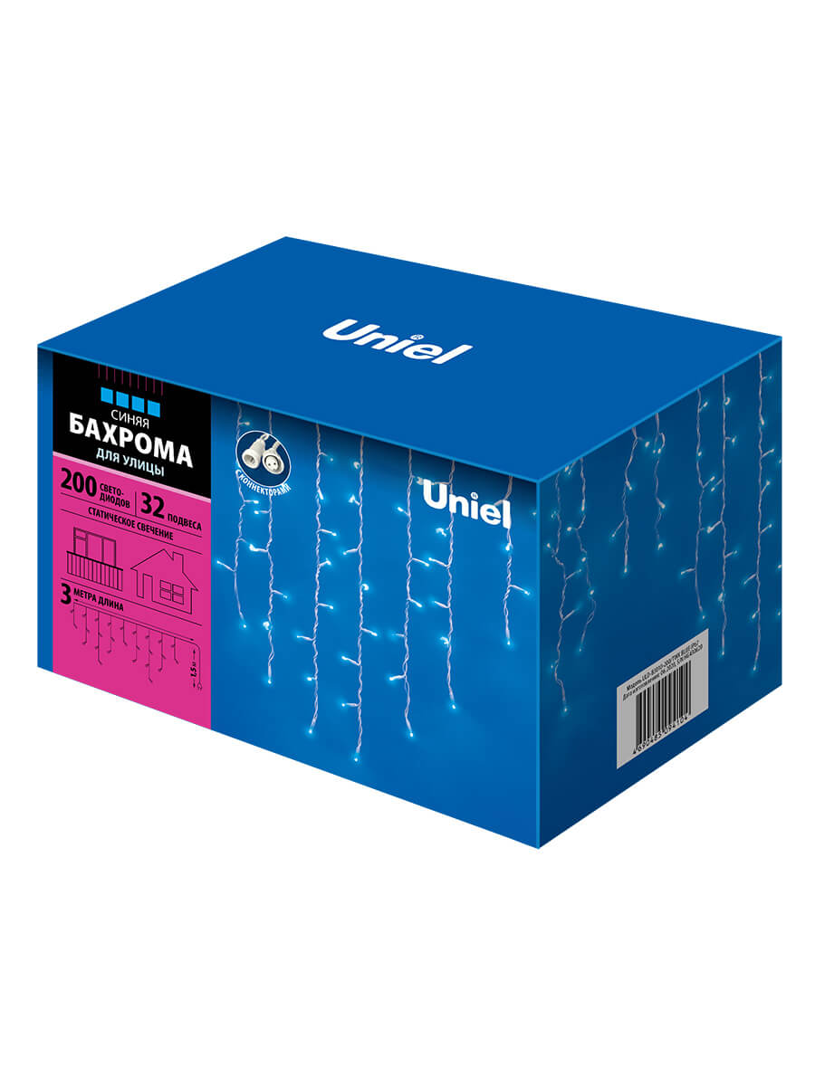 Уличная светодиодная гирлянда (UL-00002330) Uniel бахрома 230V синий ULD-B3010-200/TWK Blue IP67
