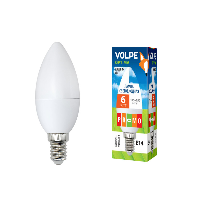 Лампа светодиодная (UL-00001069) Volpe E14 6W 6000K матовая LED-C37-6W/DW/E14/FR/O