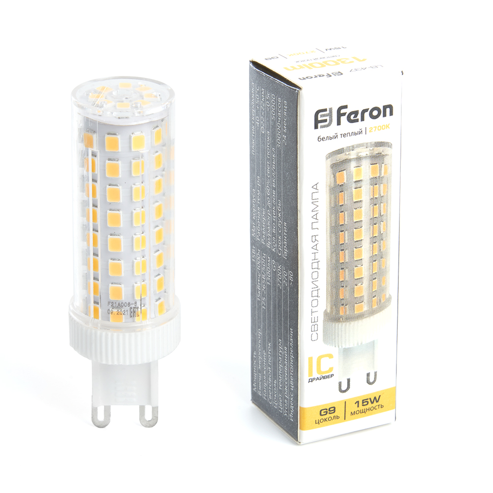 Лампа светодиодная Feron G9 15W 2700K капсульная LB-437 38212
