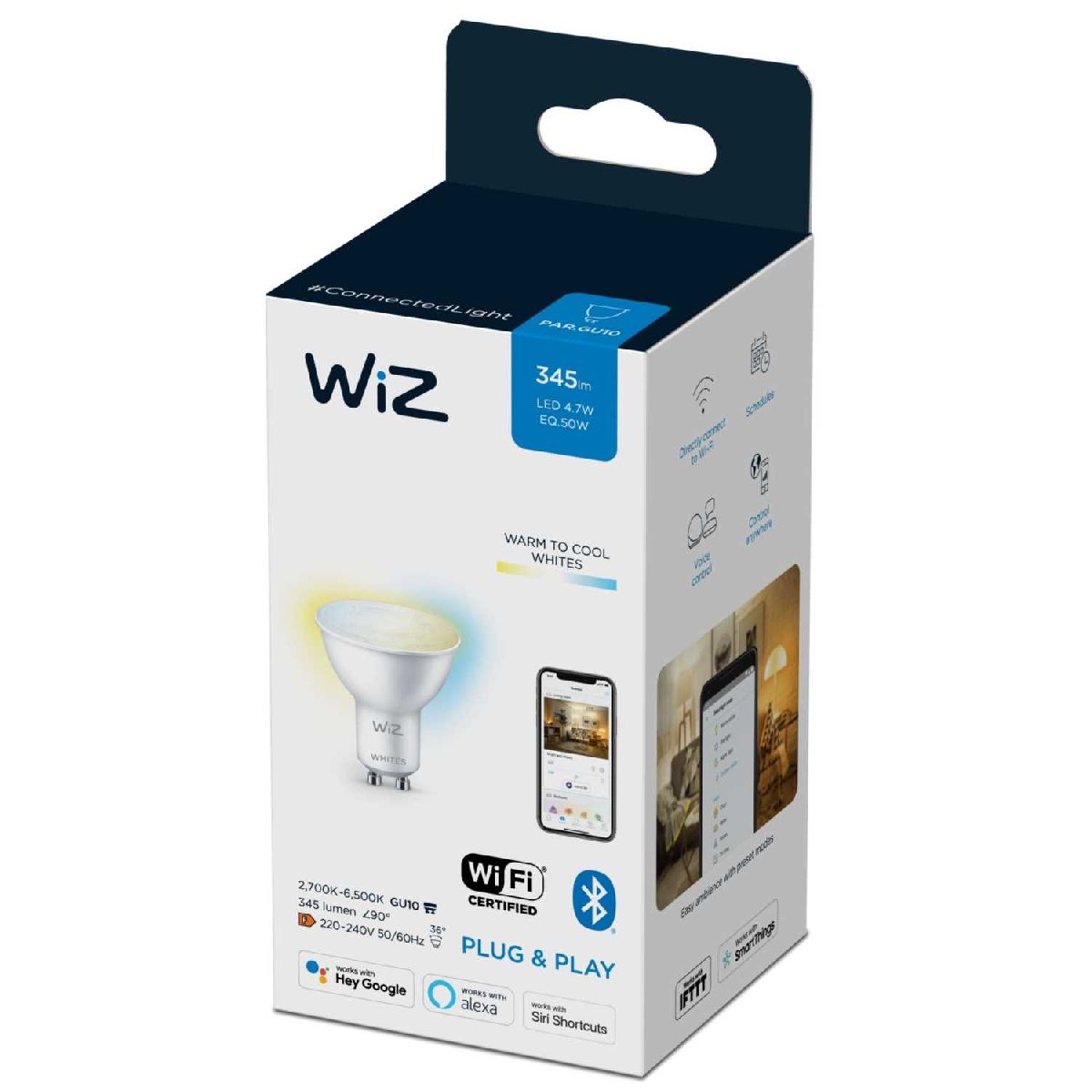Умная светодиодная лампа Wiz Wi-Fi BLE50WGU10927-65TW 1PF/6 GU10 4,7W 2700K 929002448302