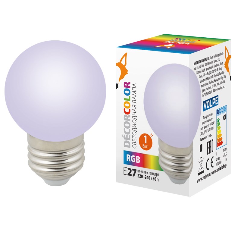 Лампа светодиодная Volpe E27 1W шар матовый LED-G45-1W/RGB/E27/FR/С UL-00005808