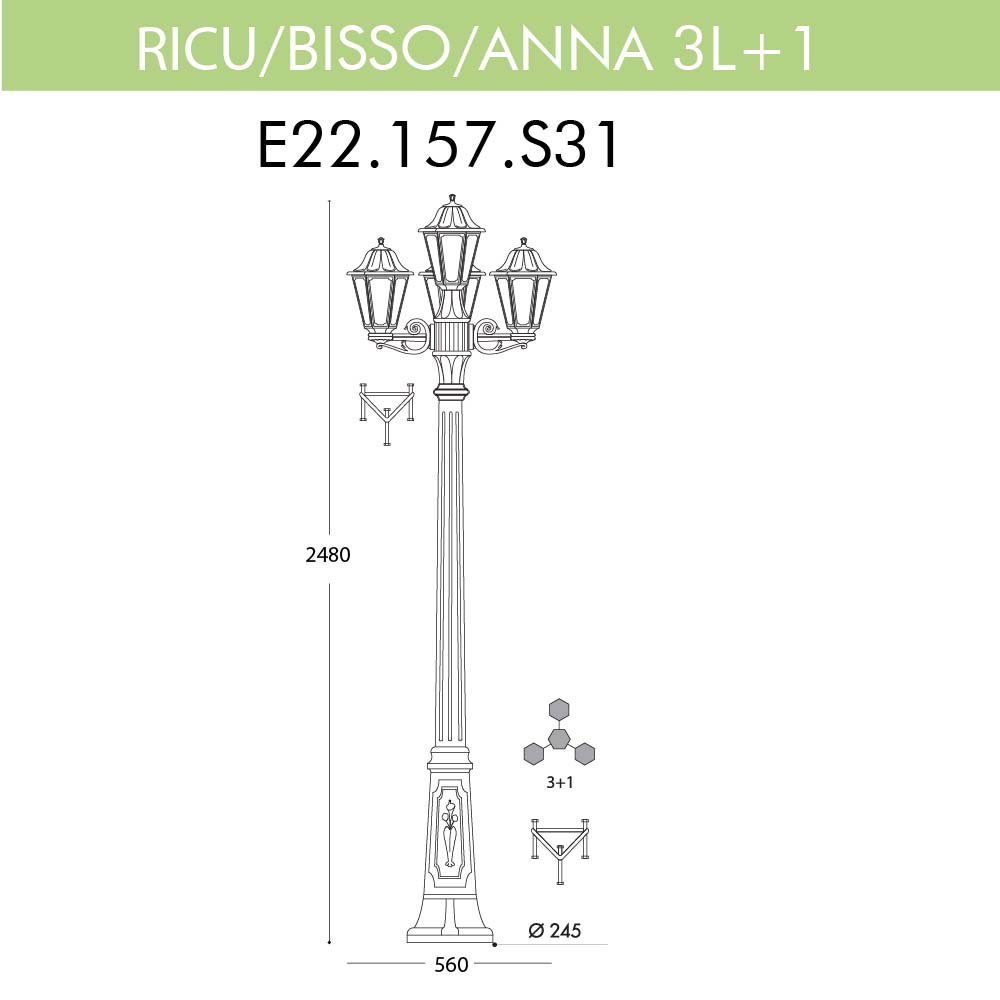 Уличный фонарь Fumagalli Ricu Bisso/Anna 3+1 E22.157.S31.BYF1R