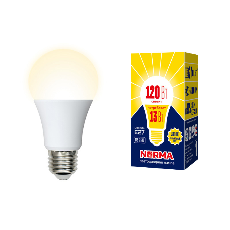 Лампа светодиодная (UL-00004024) Volpe E27 13W 3000K матовая LED-A60-13W/WW/E27/FR/NR