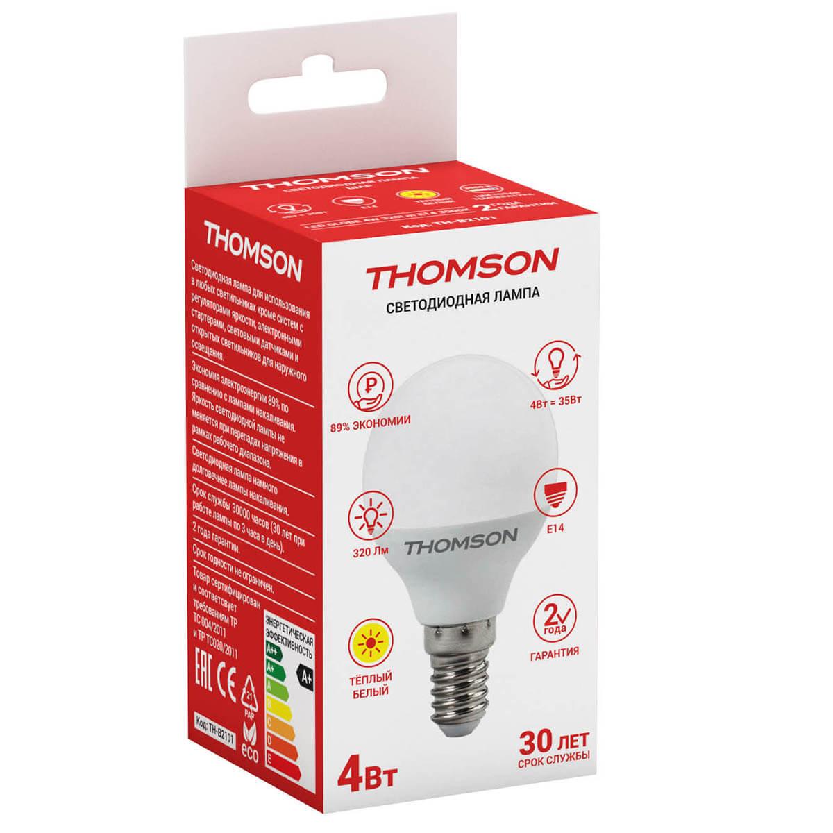 Лампа светодиодная Thomson E14 4W 3000K шар матовый TH-B2101