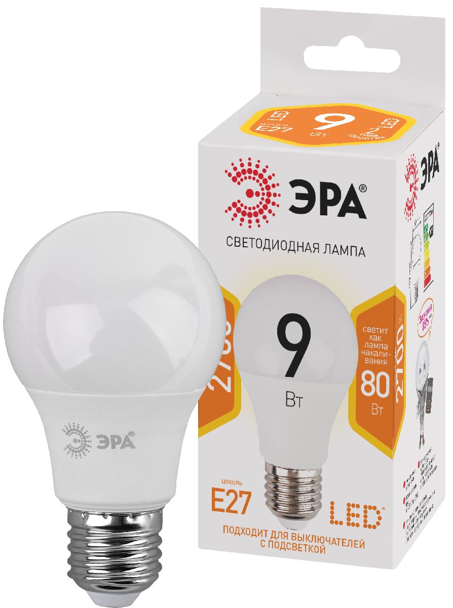 Лампа светодиодная Эра E27 9W 2700K LED A60-9W-827-E27 Б0032246