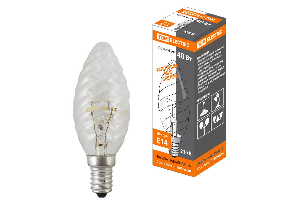 Лампа накаливания TDM Electric Е14 40W прозрачная SQ0332-0013