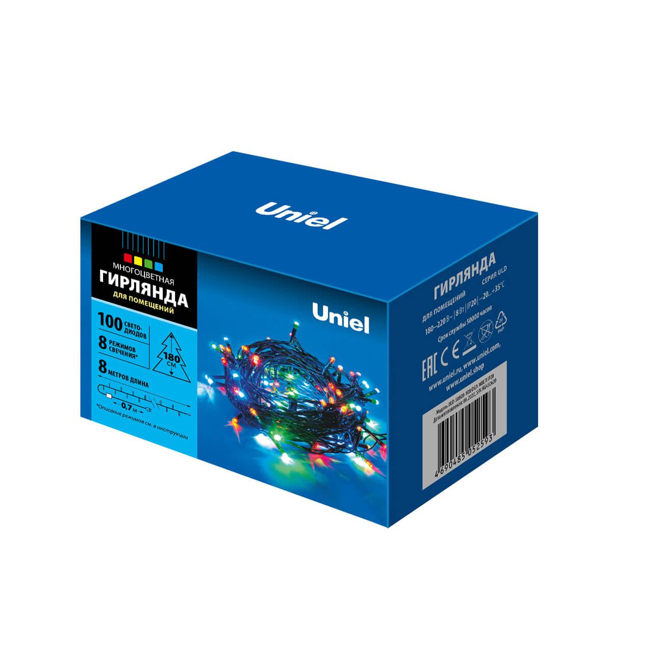 Светодиодная гирлянда Uniel (07924) разноцветный ULD-S0800-100/DGA Multi IP20