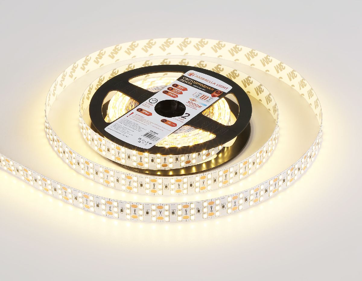Светодиодная лента трехрядная Ambrella Light LED Strip 24В 2835 26Вт/м 3000K 5м IP20 GS3901