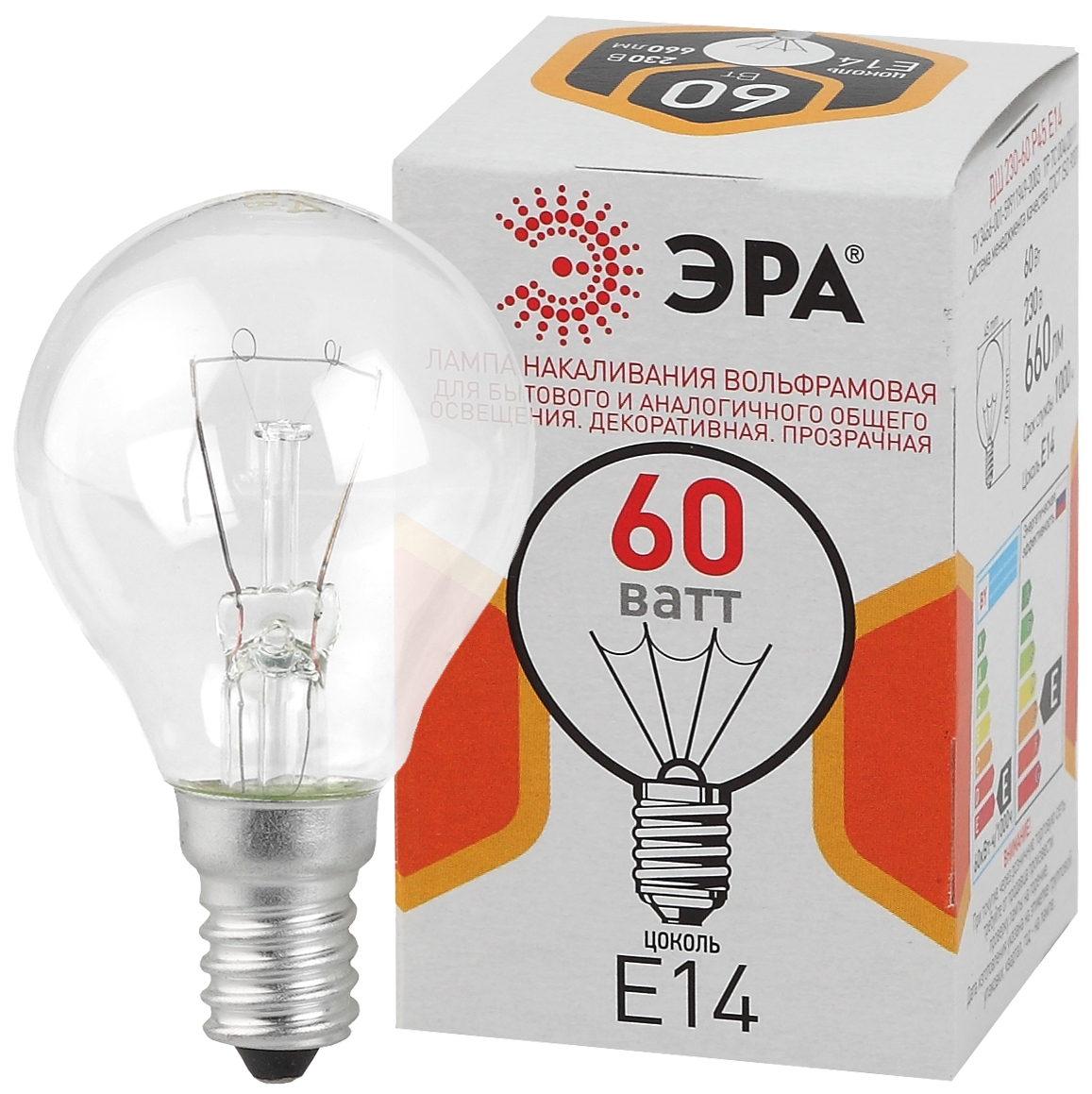 Лампа накаливания Эра E14 60W ДШ 60-230-E14-CL Б0039138