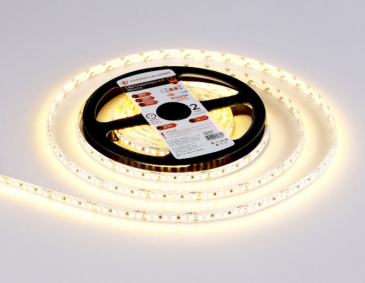 Светодиодная лента Ambrella Light LED Strip 24В 2835 14,4Вт/м 3000K 5м IP20 GS3201