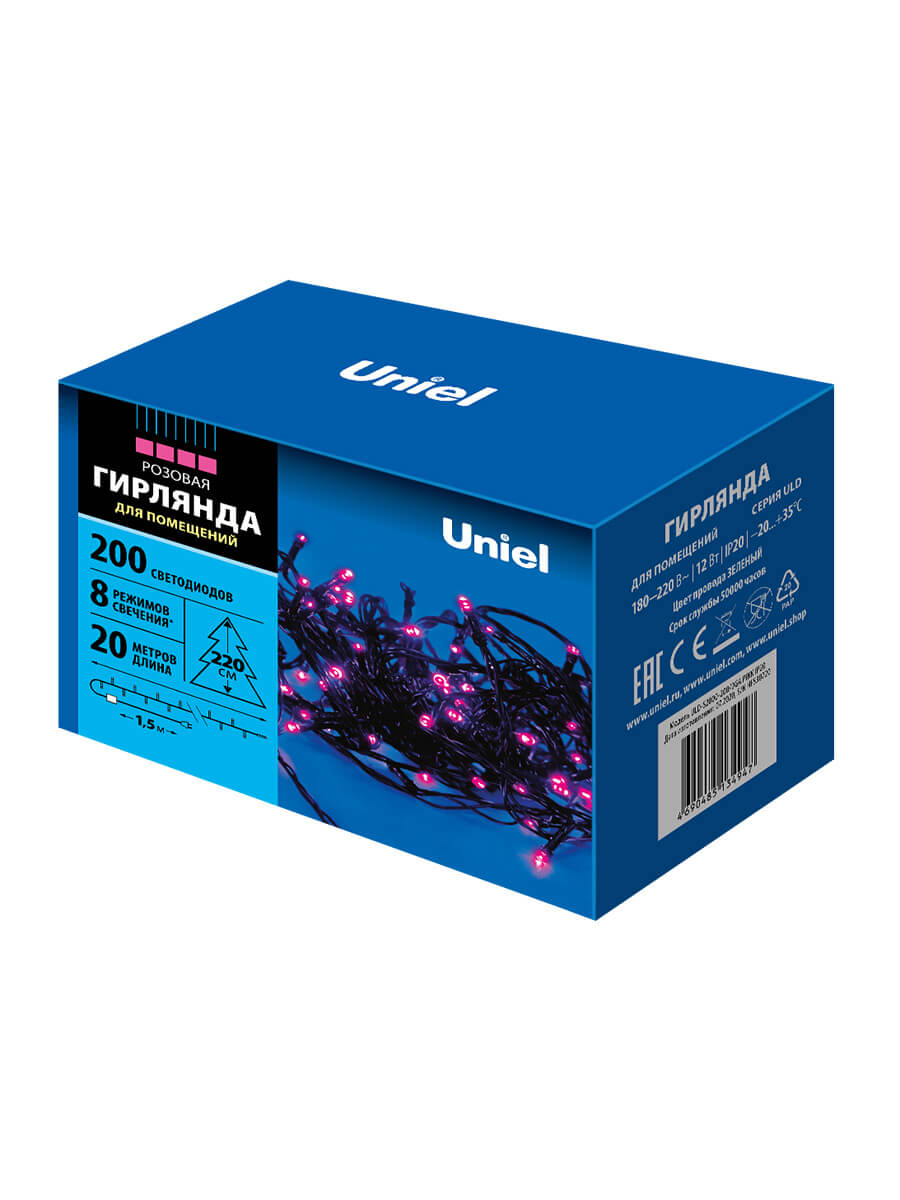 Светодиодная гирлянда Uniel (UL-00007310) розовый ULD-S2000-200/DGA Pink IP20