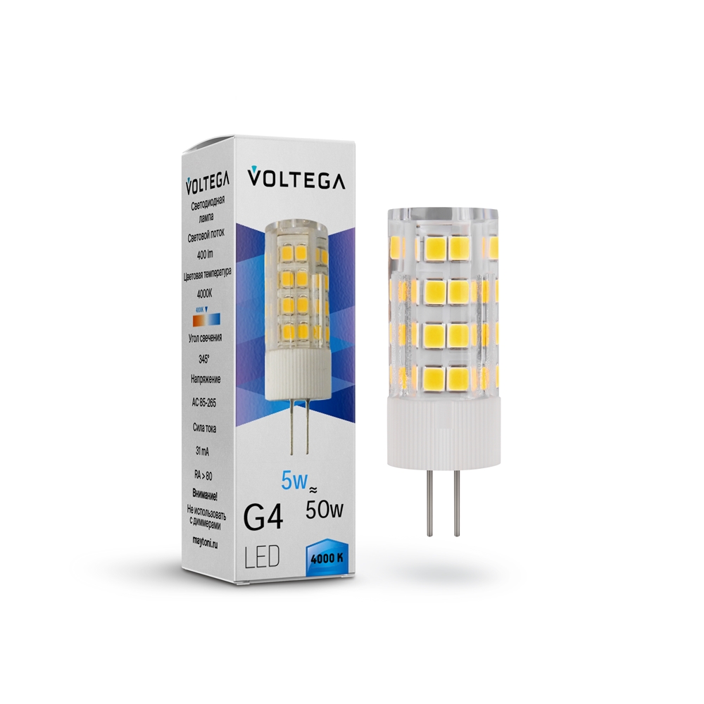 Лампа светодиодная Voltega G4 5W 4000K прозрачная 7184