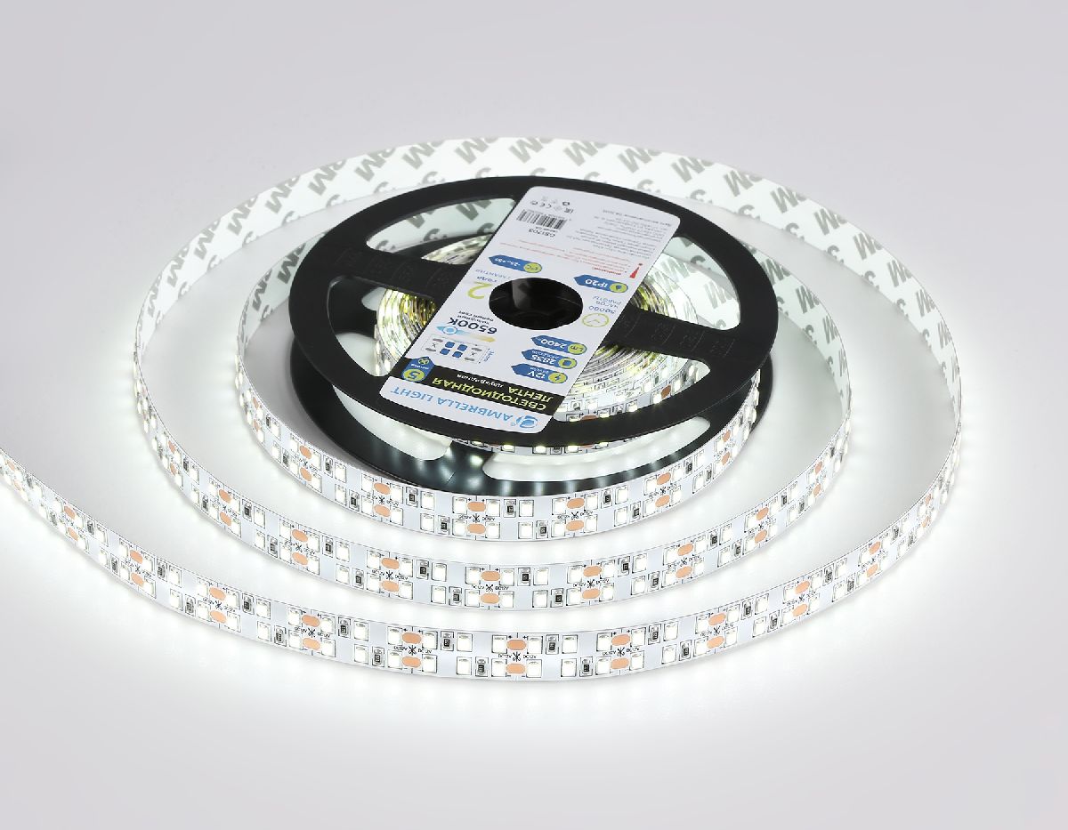 Светодиодная лента двухрядная Ambrella Light LED Strip 12В 2835 24Вт/м 6500K 5м IP20 GS1703