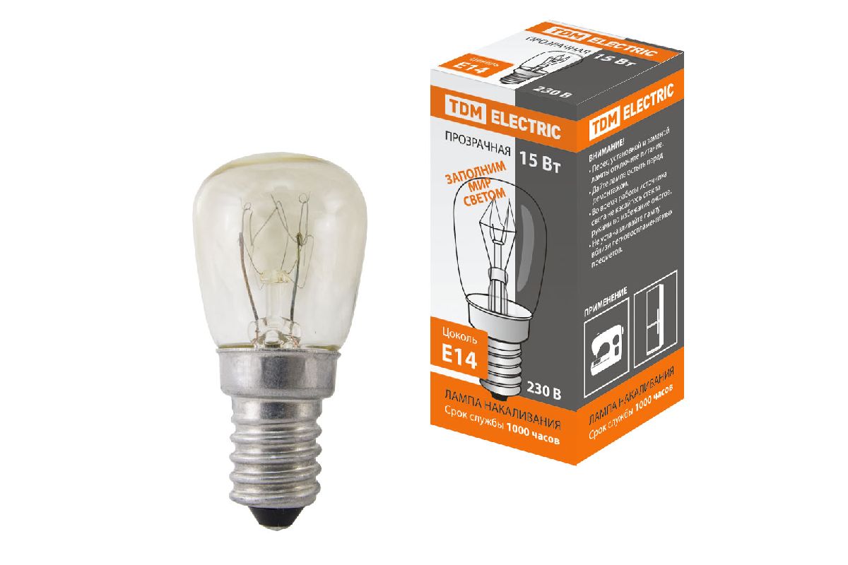 Лампа накаливания TDM Electric Е14 15W прозрачная SQ0332-0140