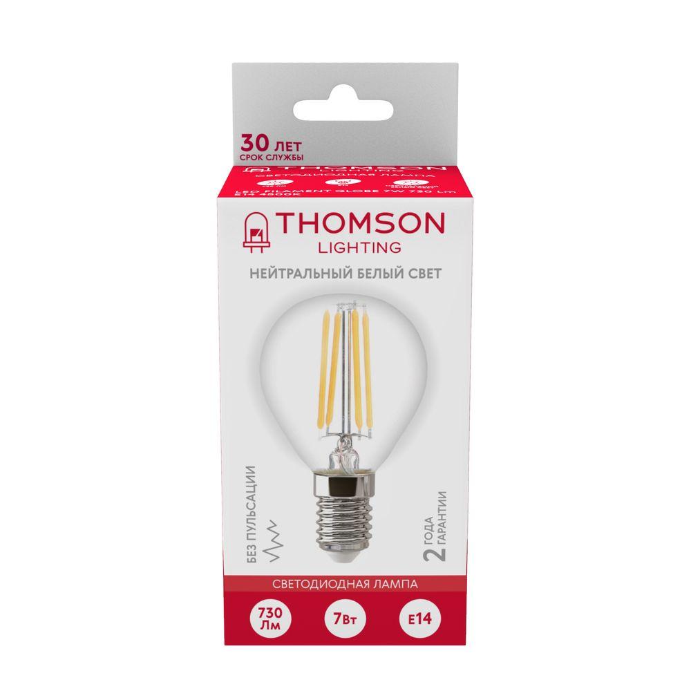 Лампа светодиодная филаментная Thomson E14 7W 4500K шар прозрачный TH-B2084