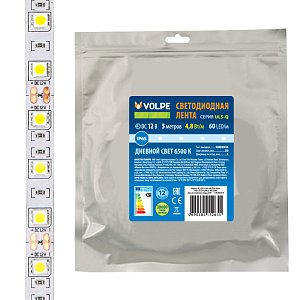 Светодиодная лента Volpe ULS-Q323 2835-60LED/m-8mm-IP65-DC12V-4,8W/m-5M-6500K катушка в герметичной упаковке